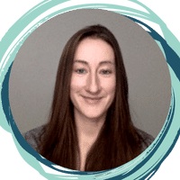 Photo of Dietitian Jeanette Kimszal Headshot with a blue green circle around it | Root Nutrition & Education